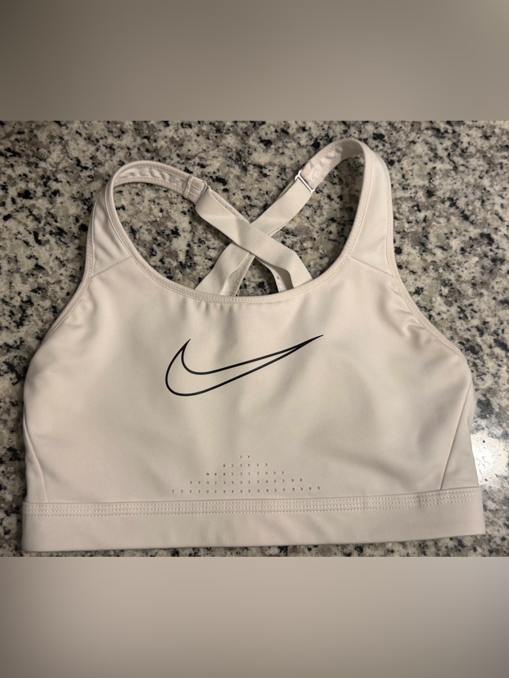 Nike Women’s Cream Crossback Medium-Support Sports Bra with Black Swoosh